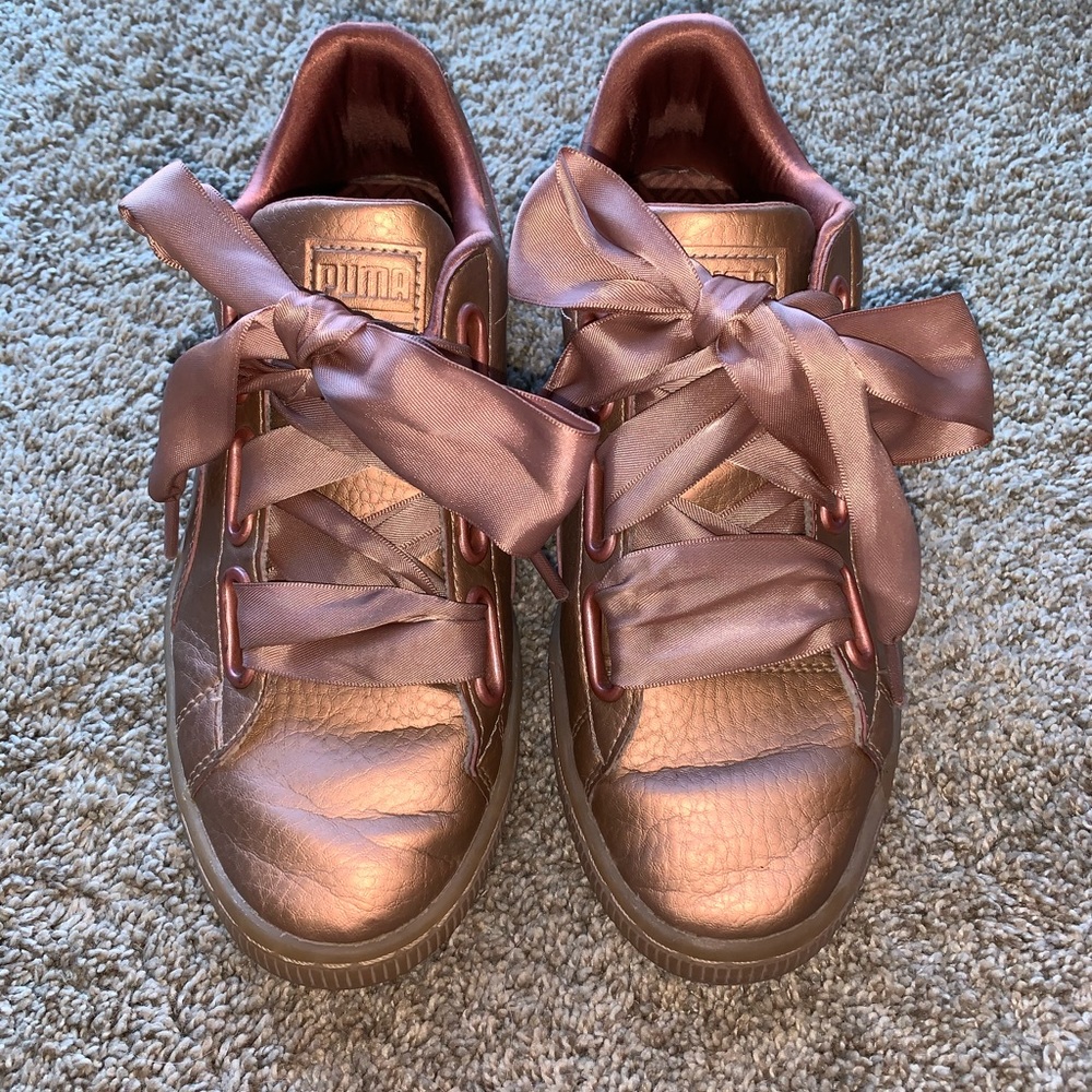 Like New Metallic Rose Puma Basket Sneakers